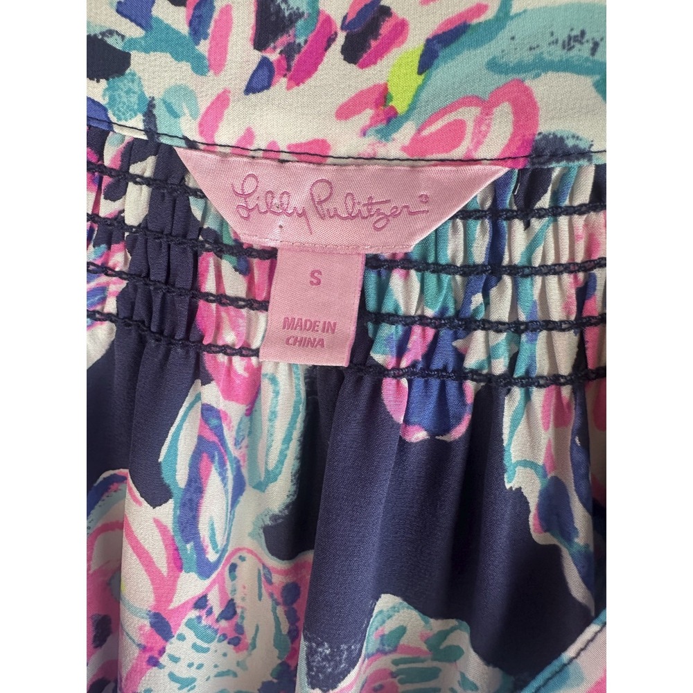 Lilly Pulitzer Elsa Silk Blouse Floral Pink Blue Top Womens Small Coastal Resort - Picture 5 of 14